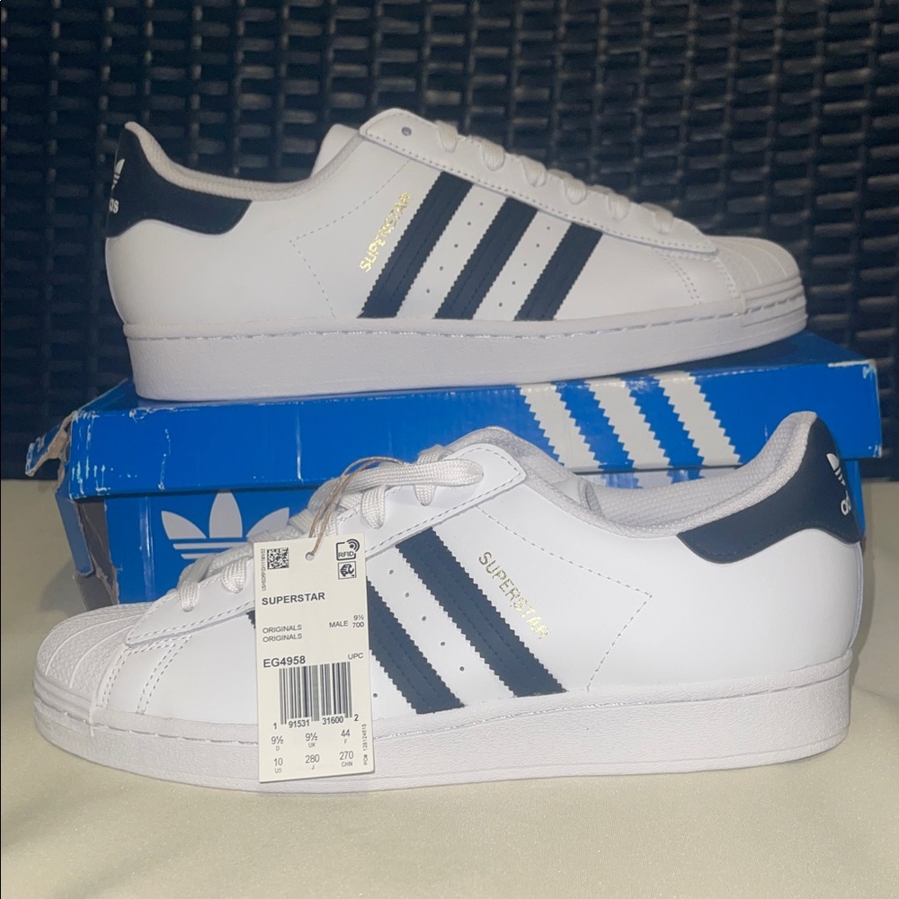 Adidas Originals Superstar Men's White Black Gold Sneakers Size 10 with Box